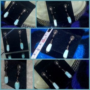 3 Tier Silver Drop Earrings with Single Black Bead & Turqoise Stone (2")